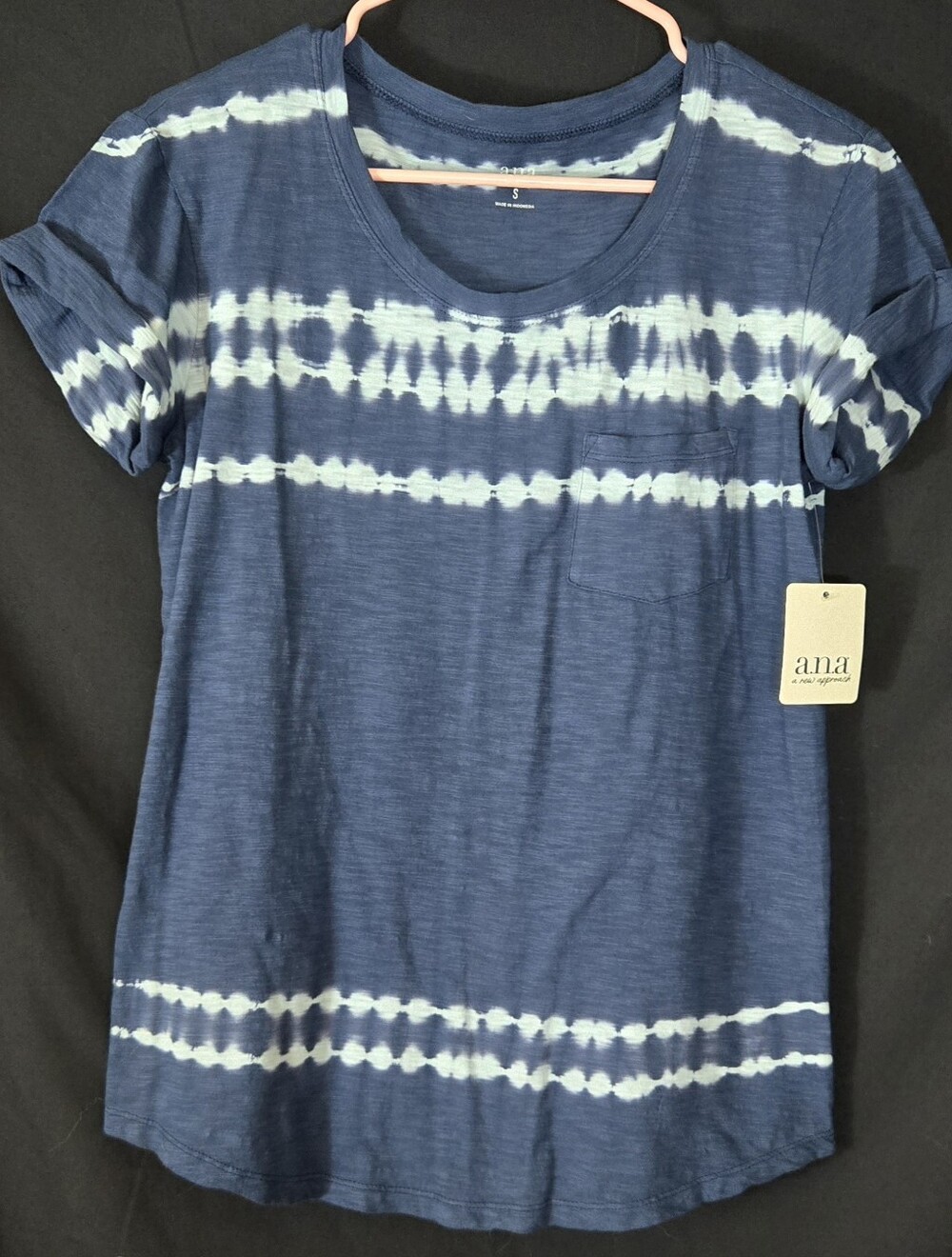 a.n.a Navy Tie-Dye Short Sleeve Pocket Tee#717
